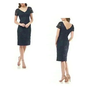 JS COLLECTION Embroidered Soutache Cocktail Sheath Dress Navy Size 4